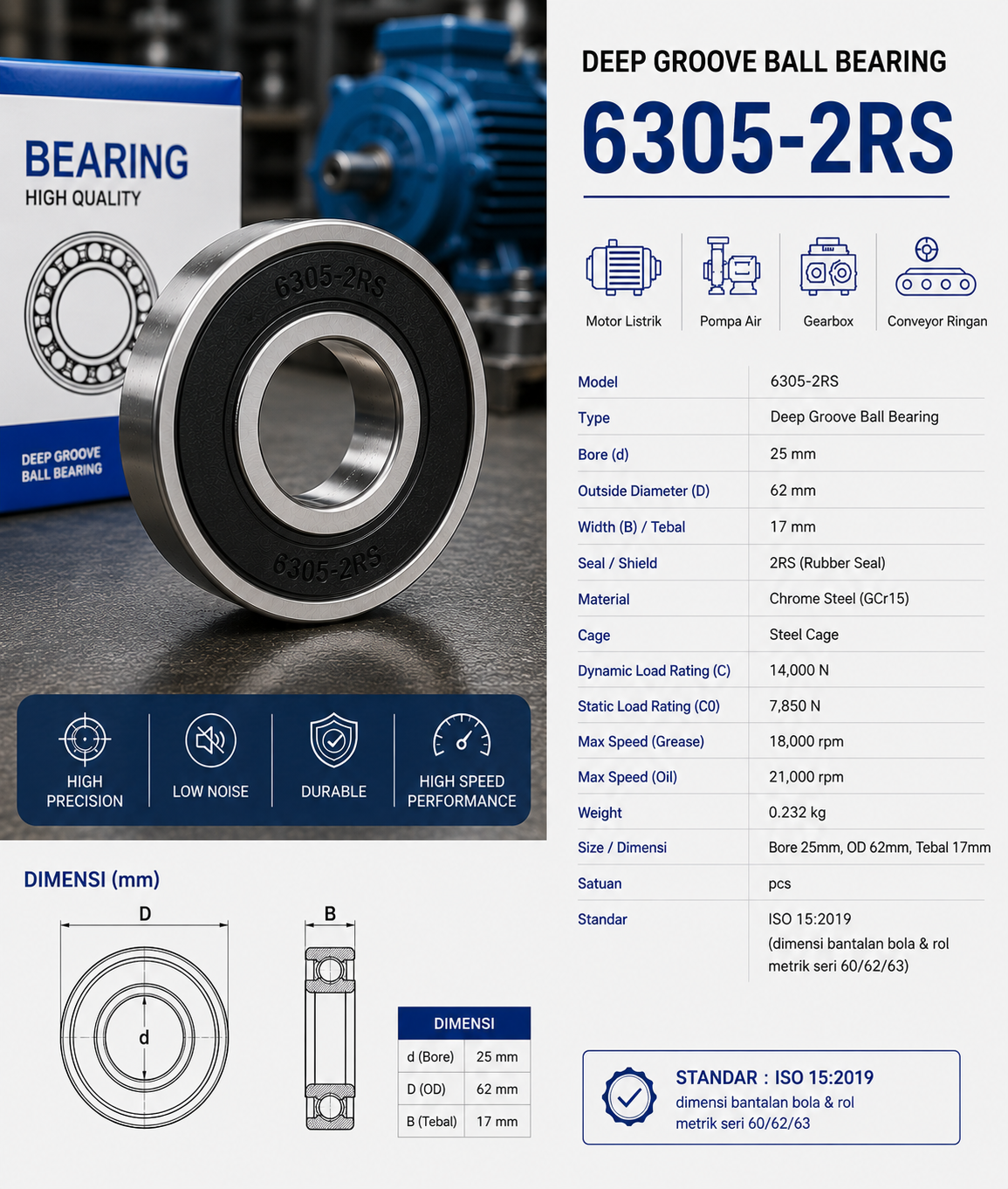 Deep Groove Ball Bearing 6305