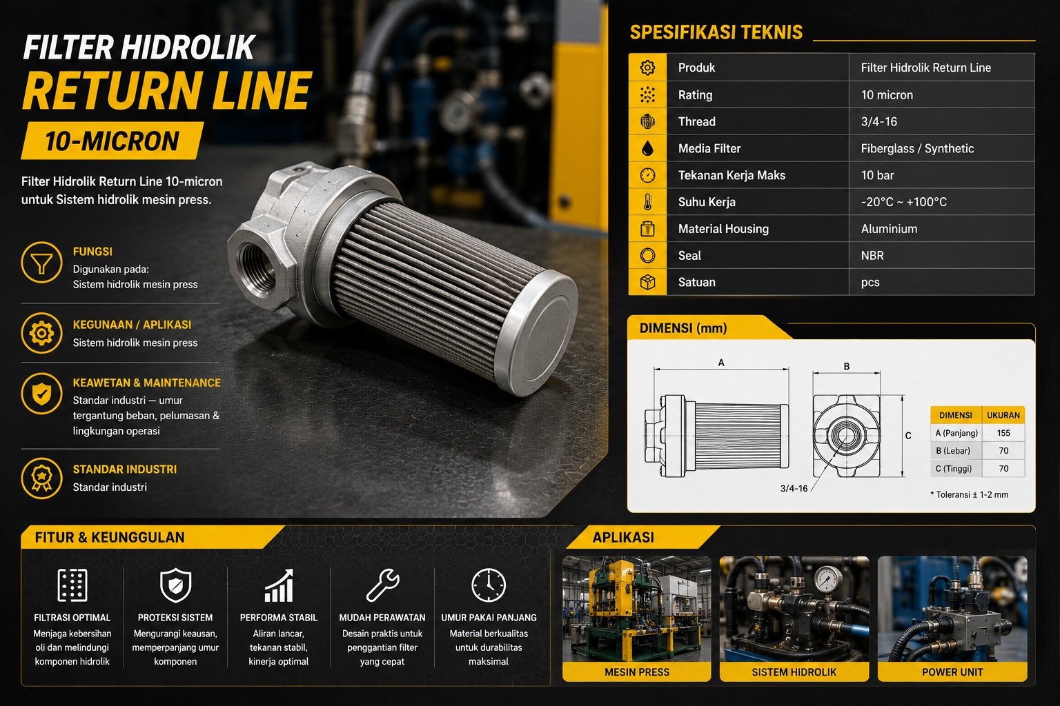 Filter Hidrolik Return Line 10-micron