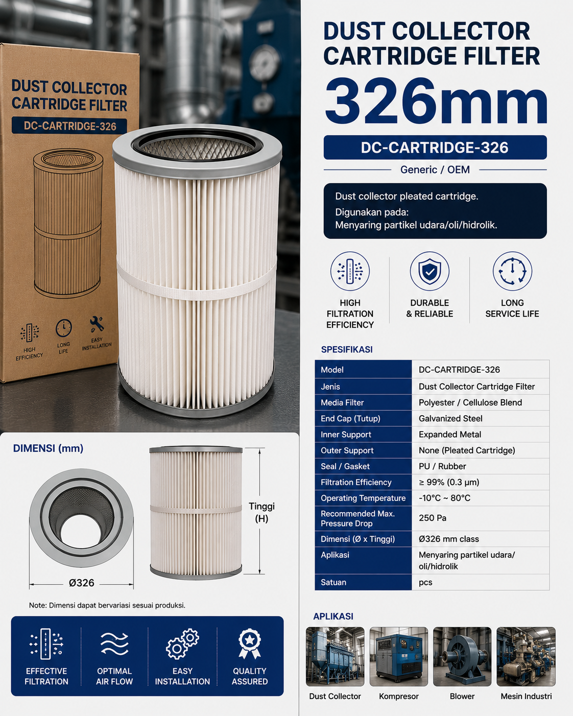 Dust Collector Cartridge Filter 326mm