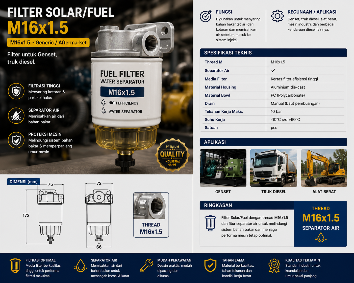 Filter Solar/Fuel M16x1.5