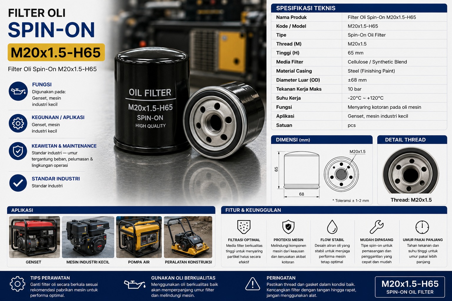 Filter Oli Spin-On M20x1.5-H65