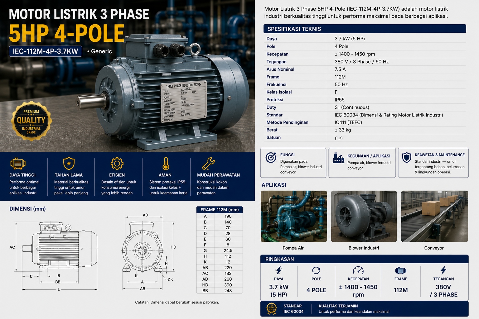 Motor Listrik 3 Phase 5HP 4-Pole