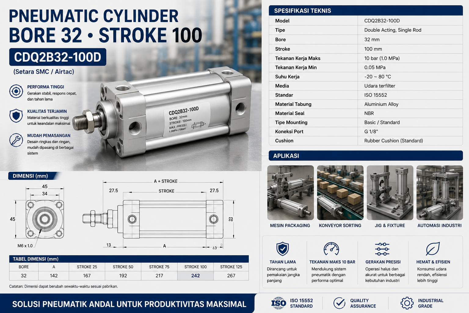 Pneumatic Cylinder Bore32 Stroke100