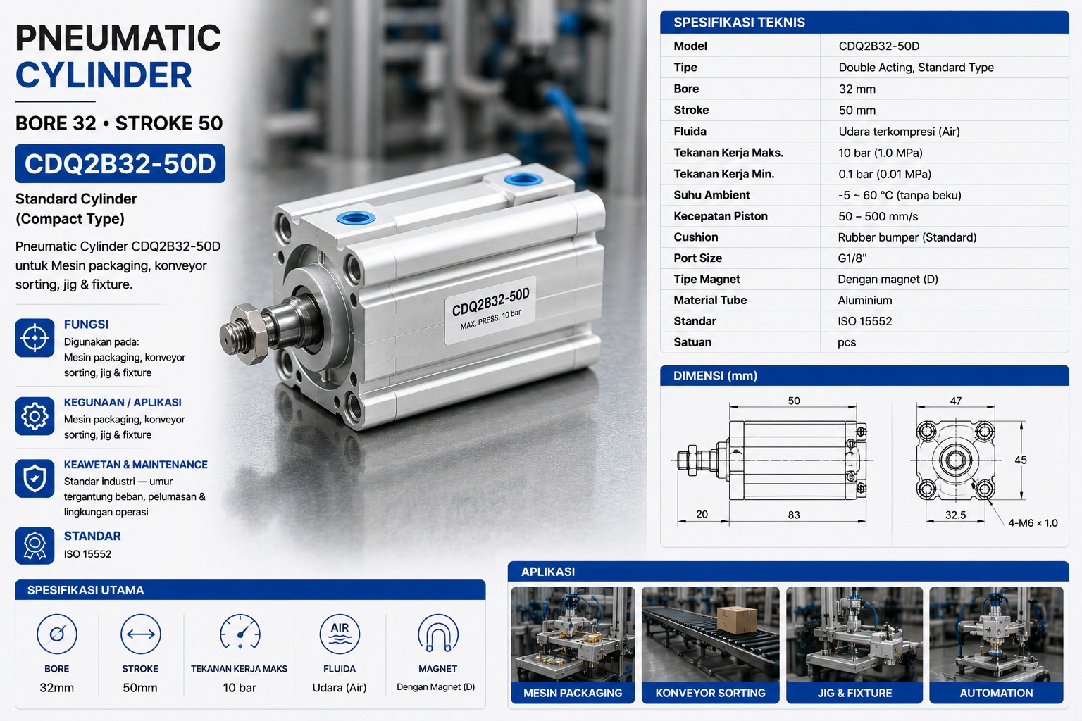 Pneumatic Cylinder Bore32 Stroke50