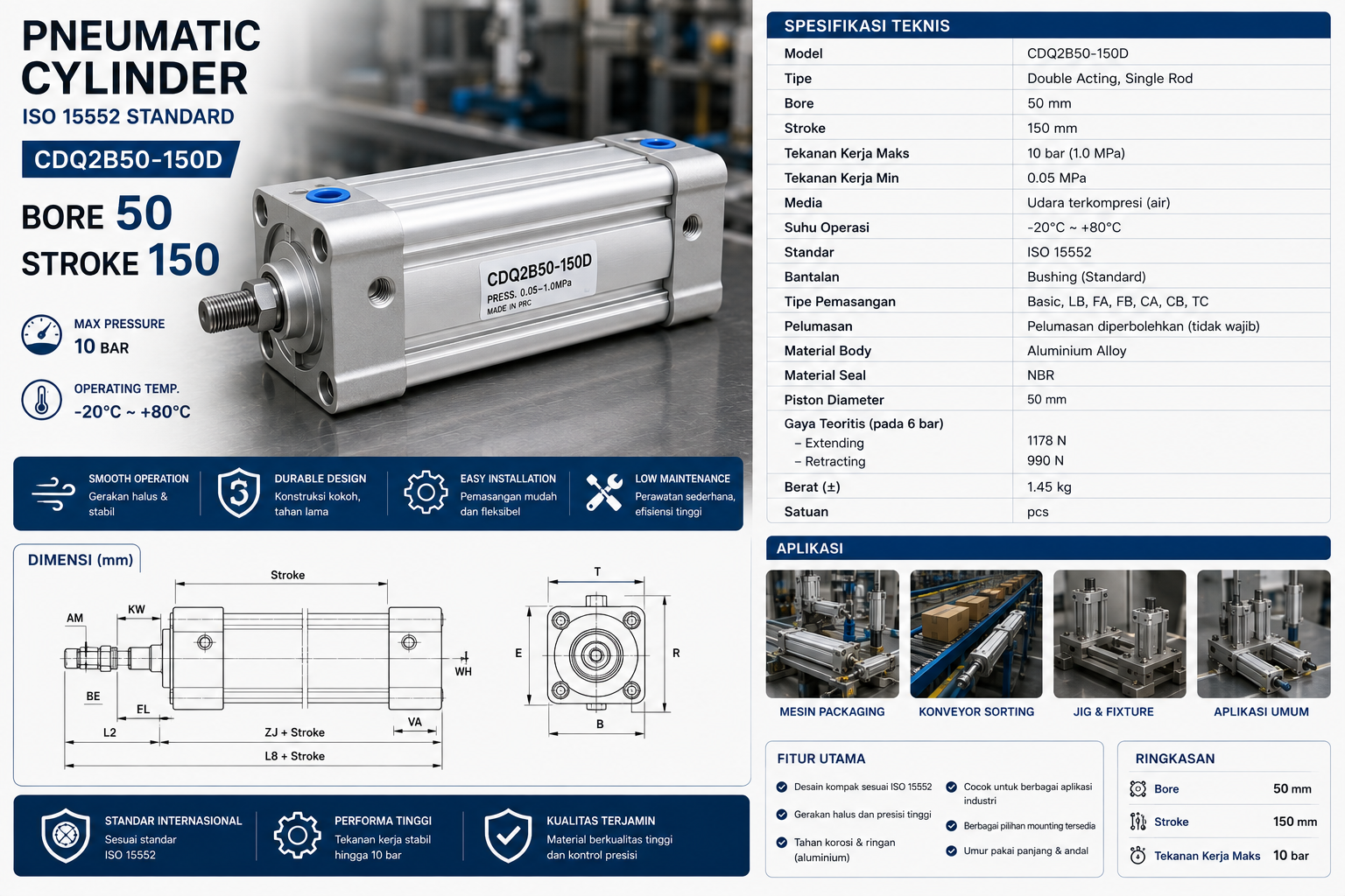Pneumatic Cylinder Bore50 Stroke150