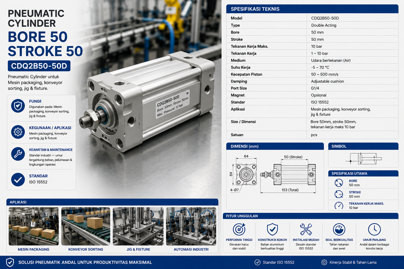 Pneumatic Cylinder Bore50 Stroke50