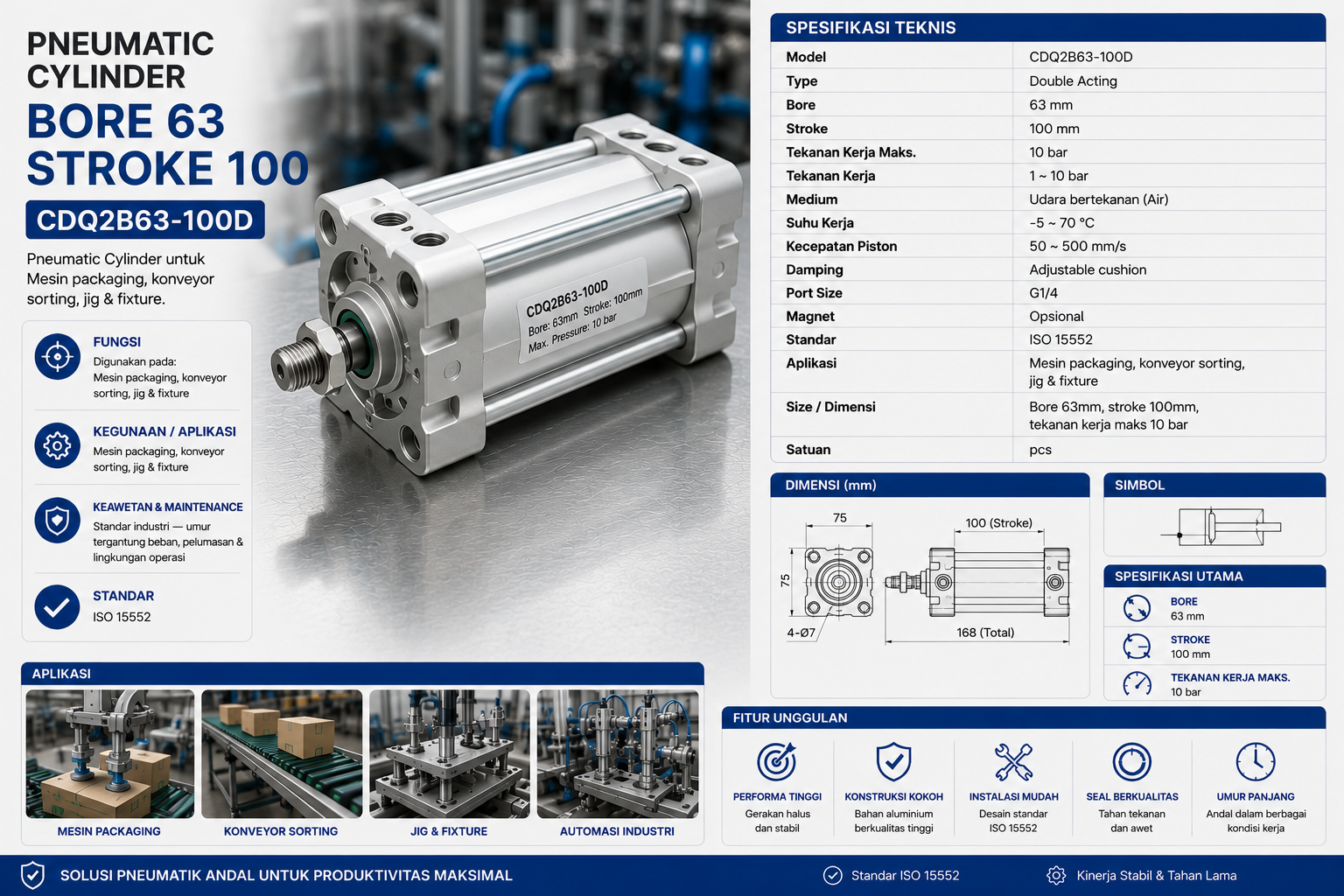Pneumatic Cylinder Bore63 Stroke100