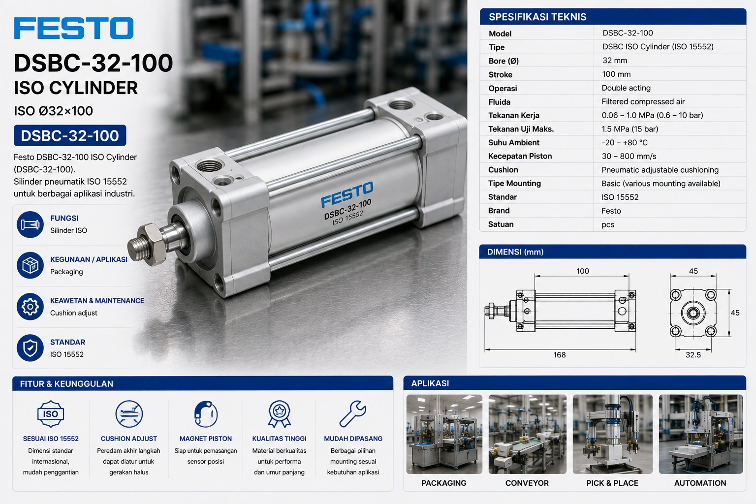 Festo DSBC-32-100 ISO Cylinder
