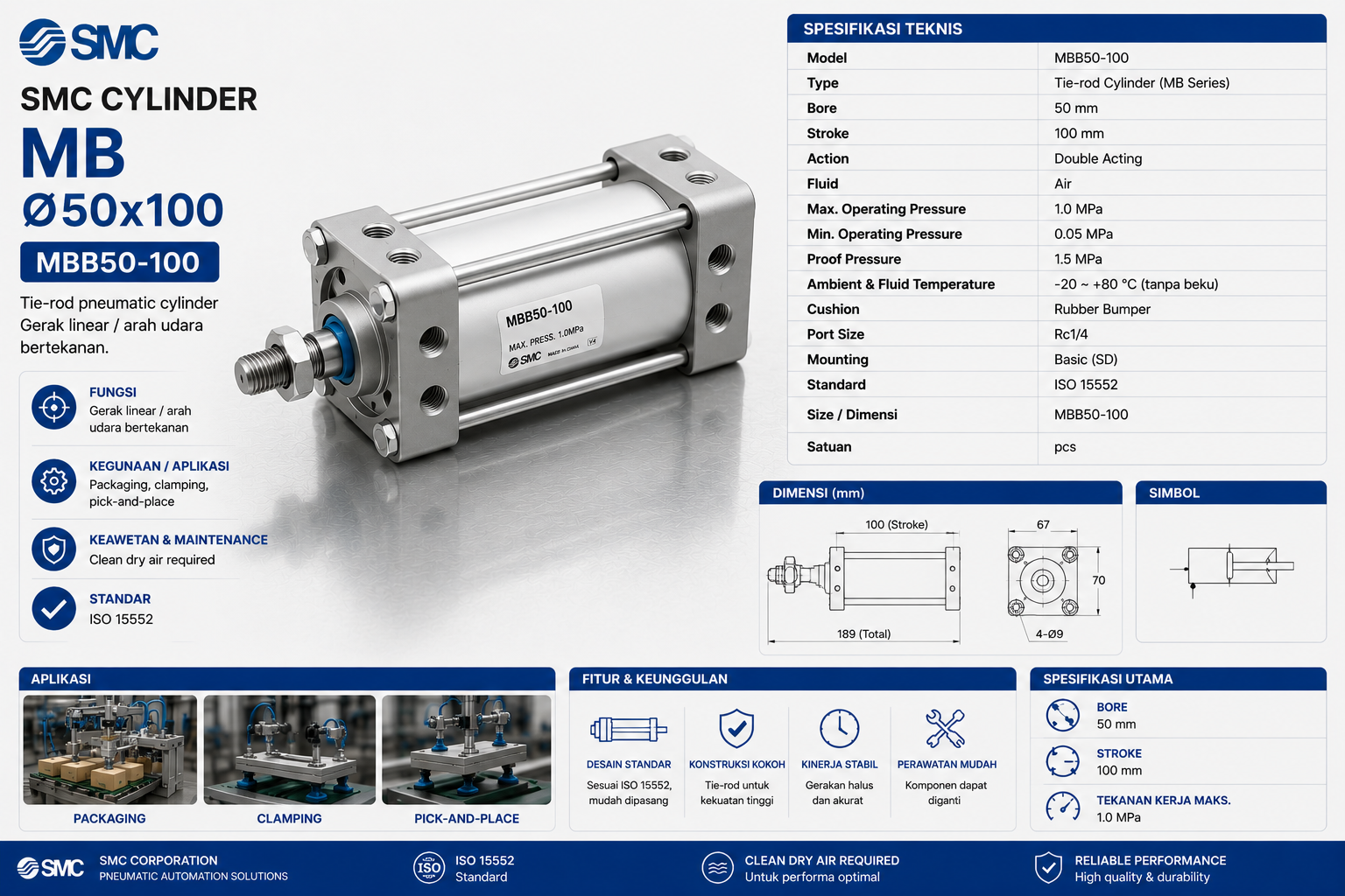 SMC Cylinder MB Ø50x100