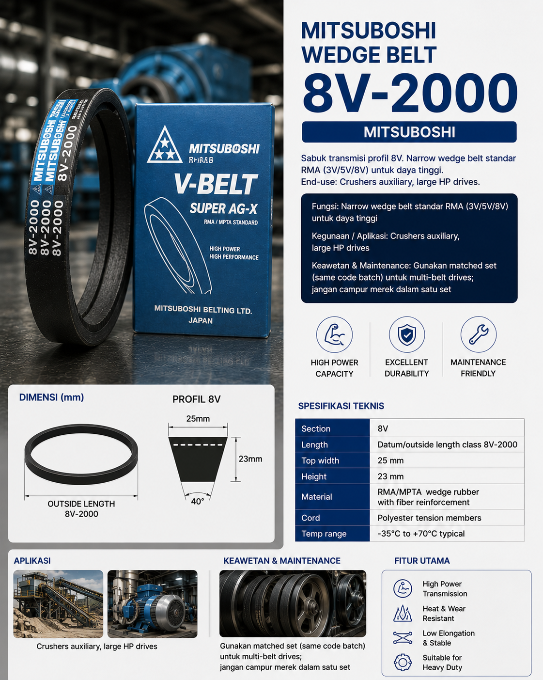 Mitsuboshi Wedge Belt 8V-2000