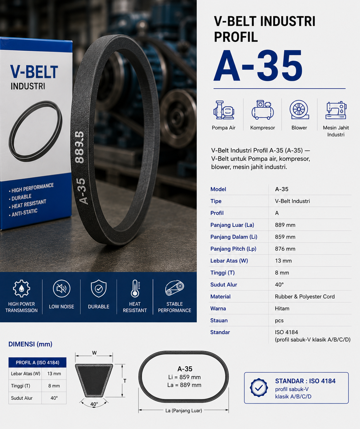 V-Belt Industri Profil A-35