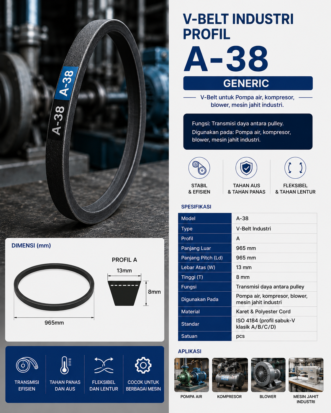 V-Belt Industri Profil A-38